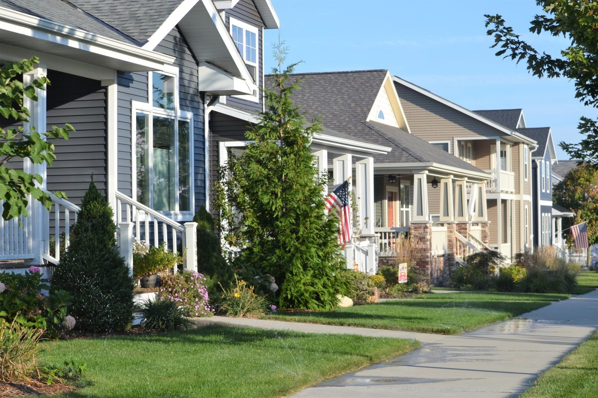 Neighborhood homes with sidewalk
